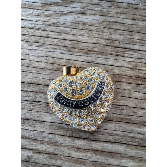 Juicy Couture Gold Tone Pave Crystal Heart Charm Pendant Openwork Hearts Logo - Picture 5 of 7